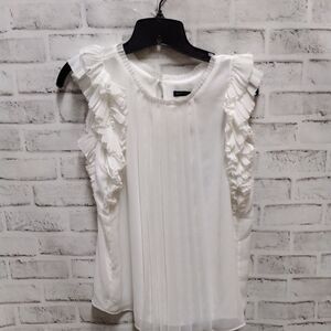 White Ruffled Flutter Sleeve Blouse